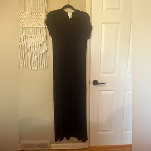 Black, short sleeved, V-neck maxi dress